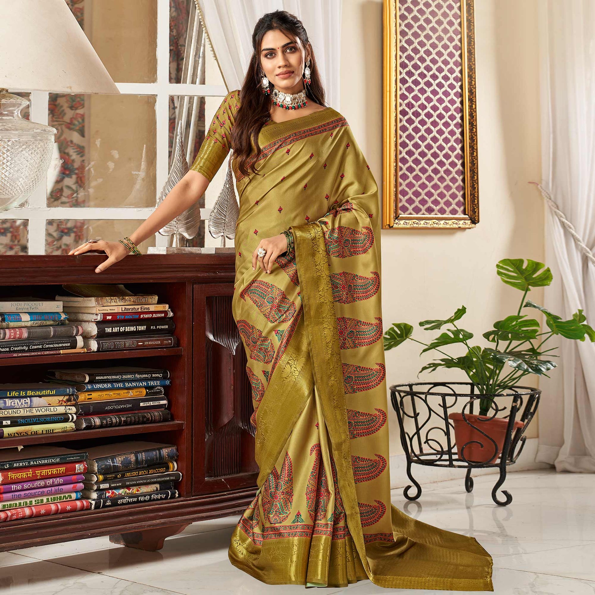 green-digital-printed-satin-saree-4