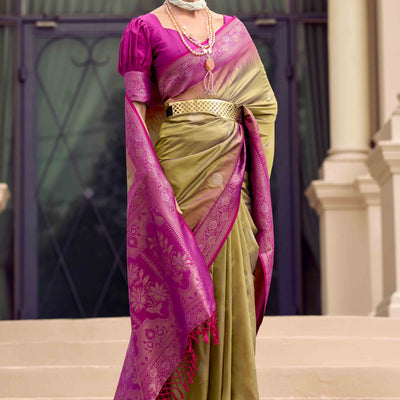 Dark Beige Zari Weaving Pure Silk Saree