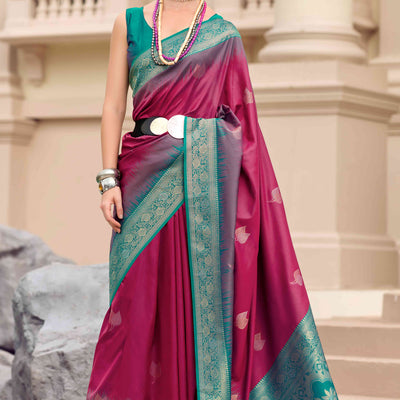 Burgundy Zari Weaving Pure Silk Saree
