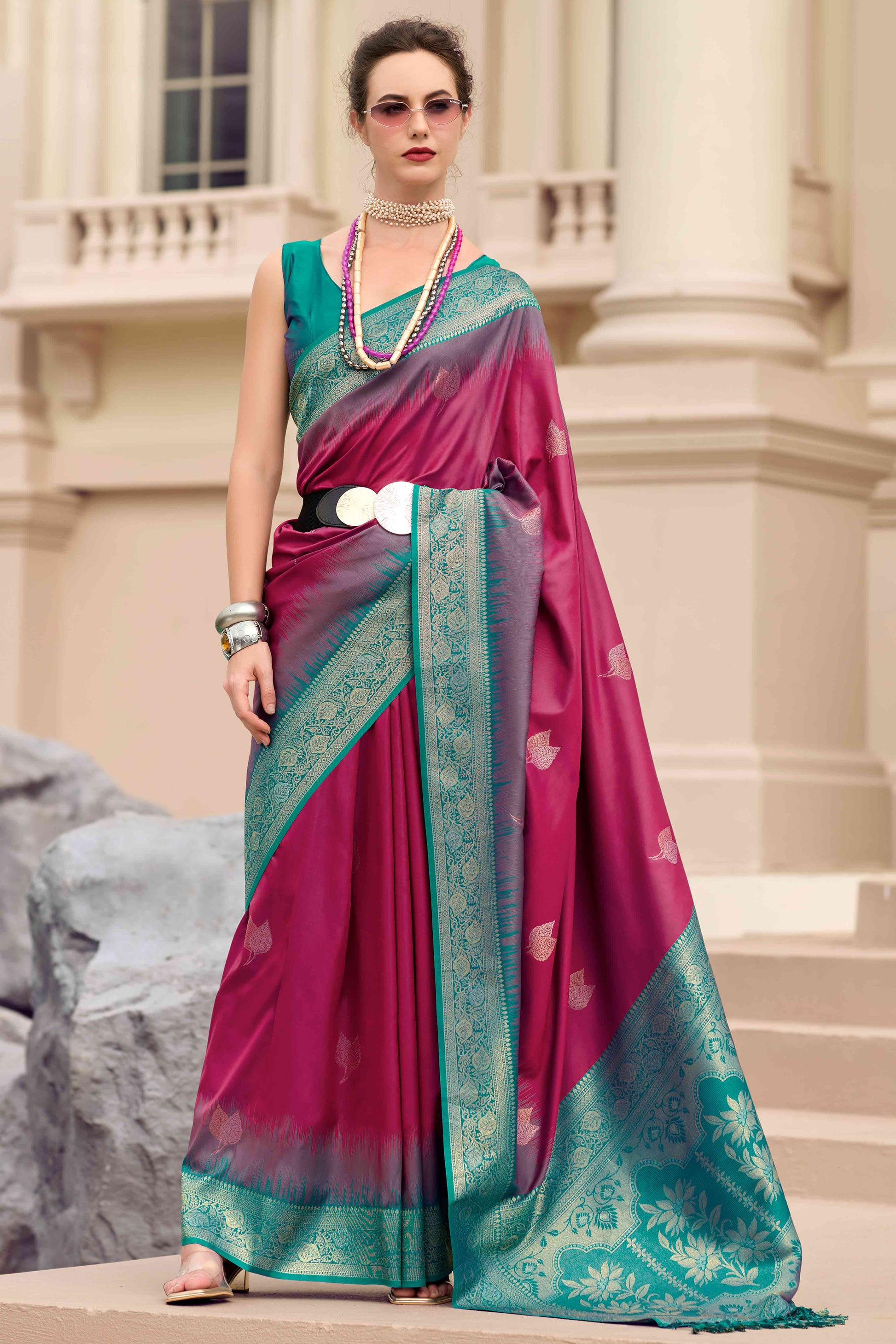 Burgundy Zari Weaving Pure Silk Saree