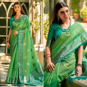 green-floral-woven-tissue-silk-saree-with-tassels-1