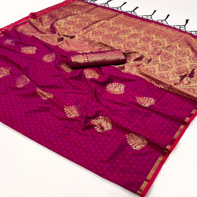 Magenta Zari Work Woven Mulberry Silk Saree