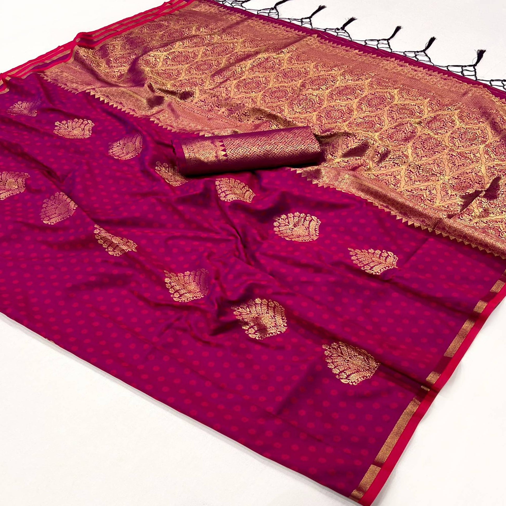 Magenta Zari Work Woven Mulberry Silk Saree