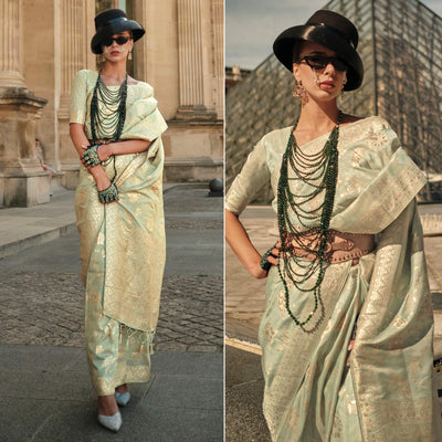 green-floral-woven-art-silk-saree-with-tassels