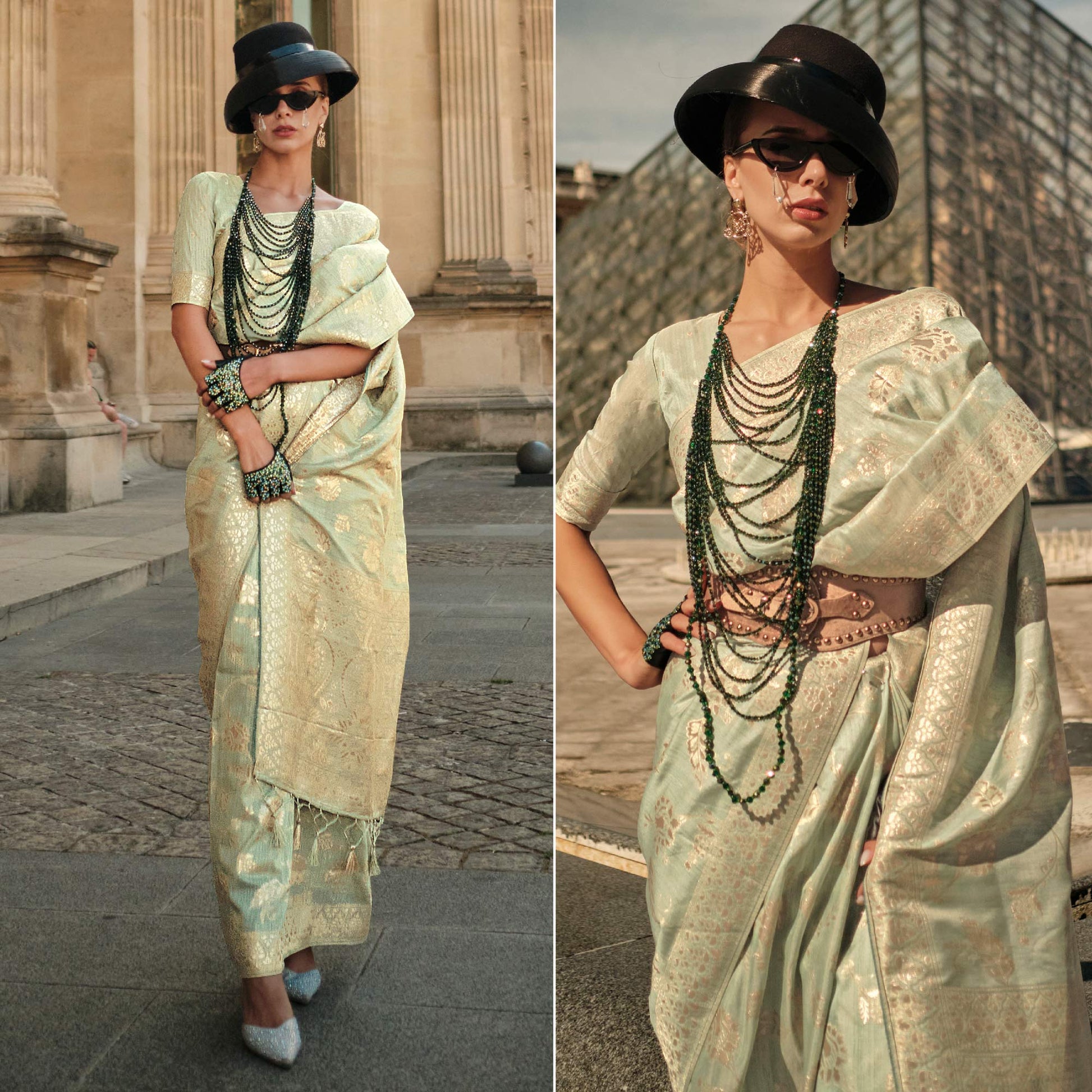 green-floral-woven-art-silk-saree-with-tassels