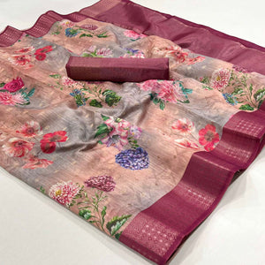 Multicolor Floral Digital Printed Linen Saree