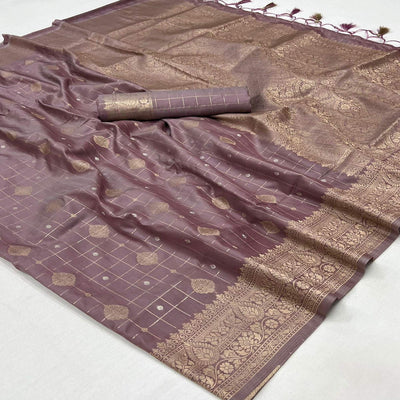Mauve Woven Art Silk Saree With Tassels
