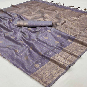 Dusty Lavender Woven Art Silk Saree With Tassels