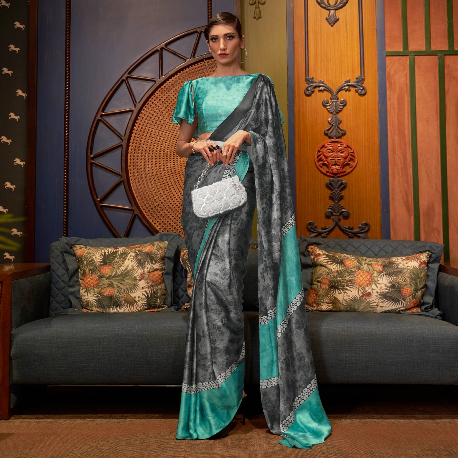 grey-floral-printed-satin-saree