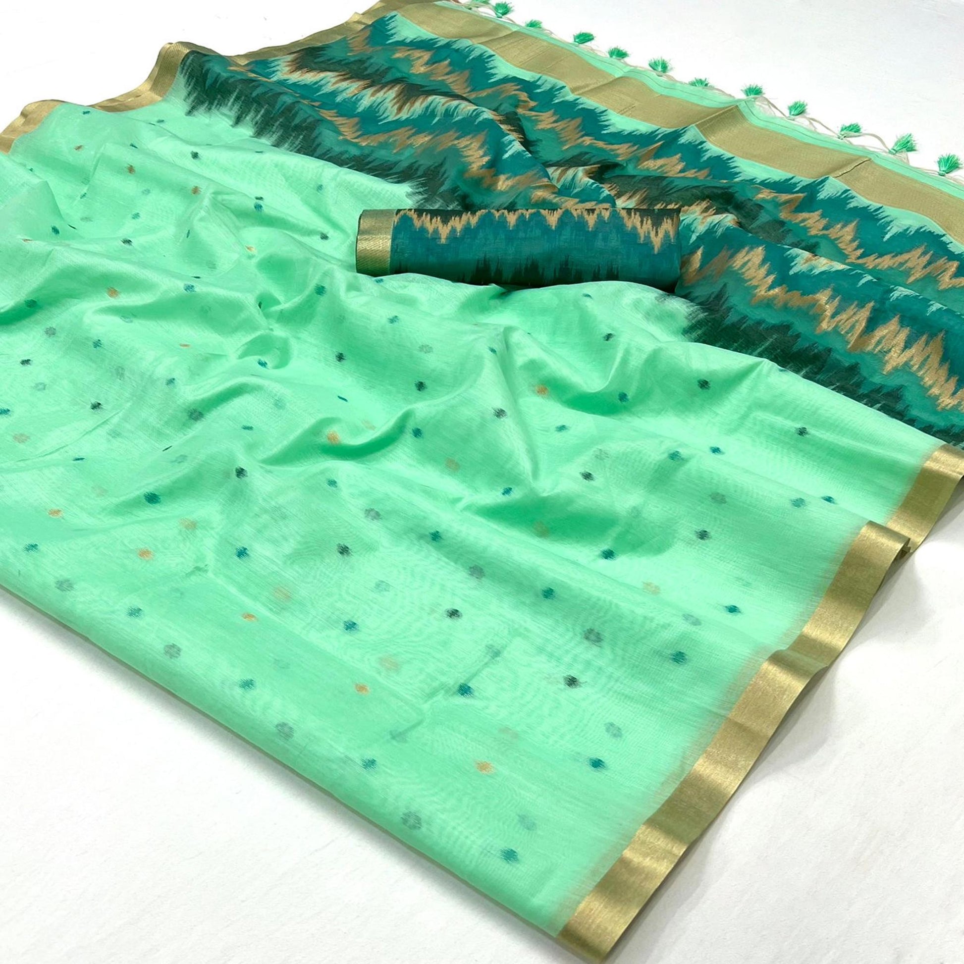 Mint Green Woven Cotton Silk Saree