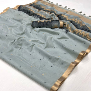 Grey Woven Cotton Silk Saree