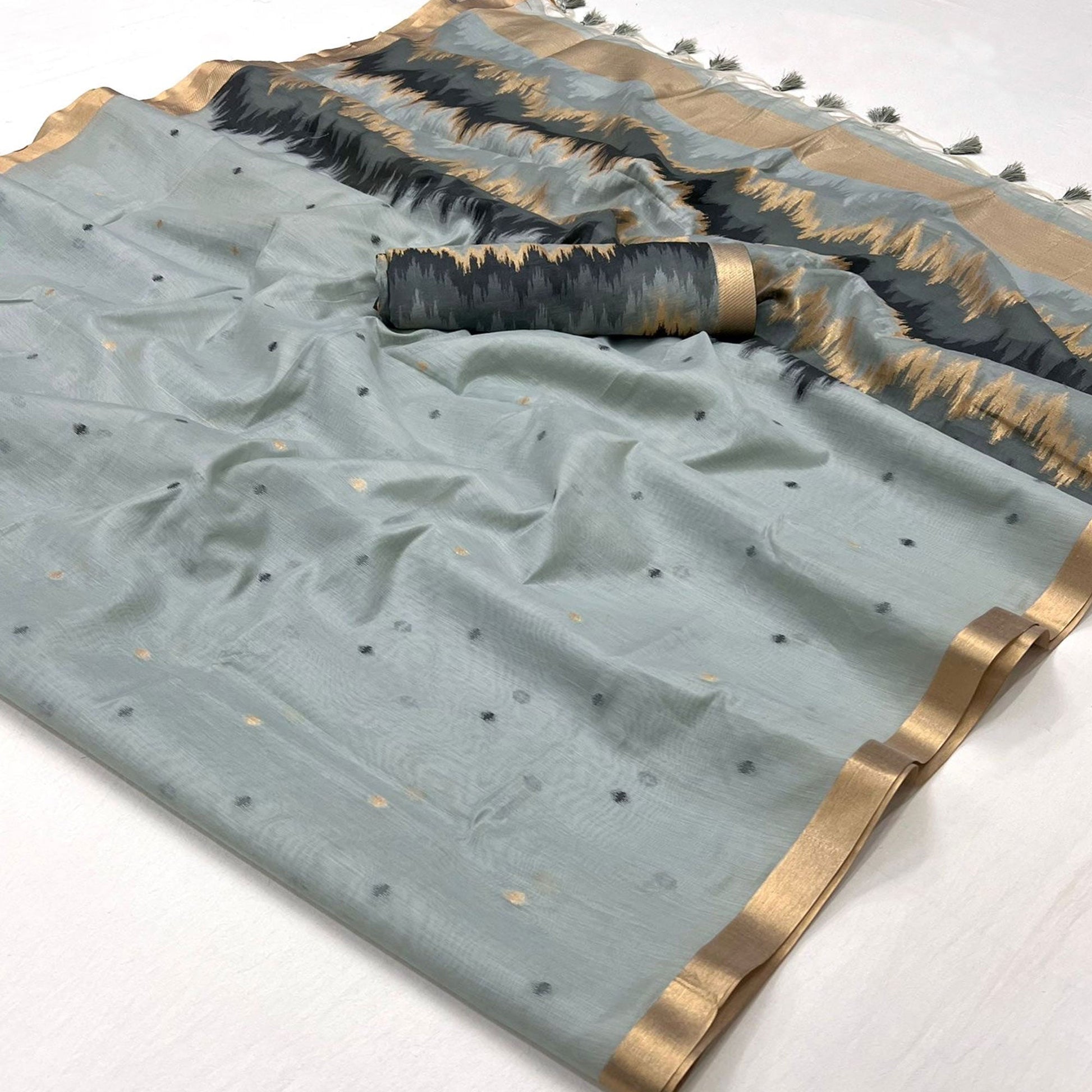 Grey Woven Cotton Silk Saree