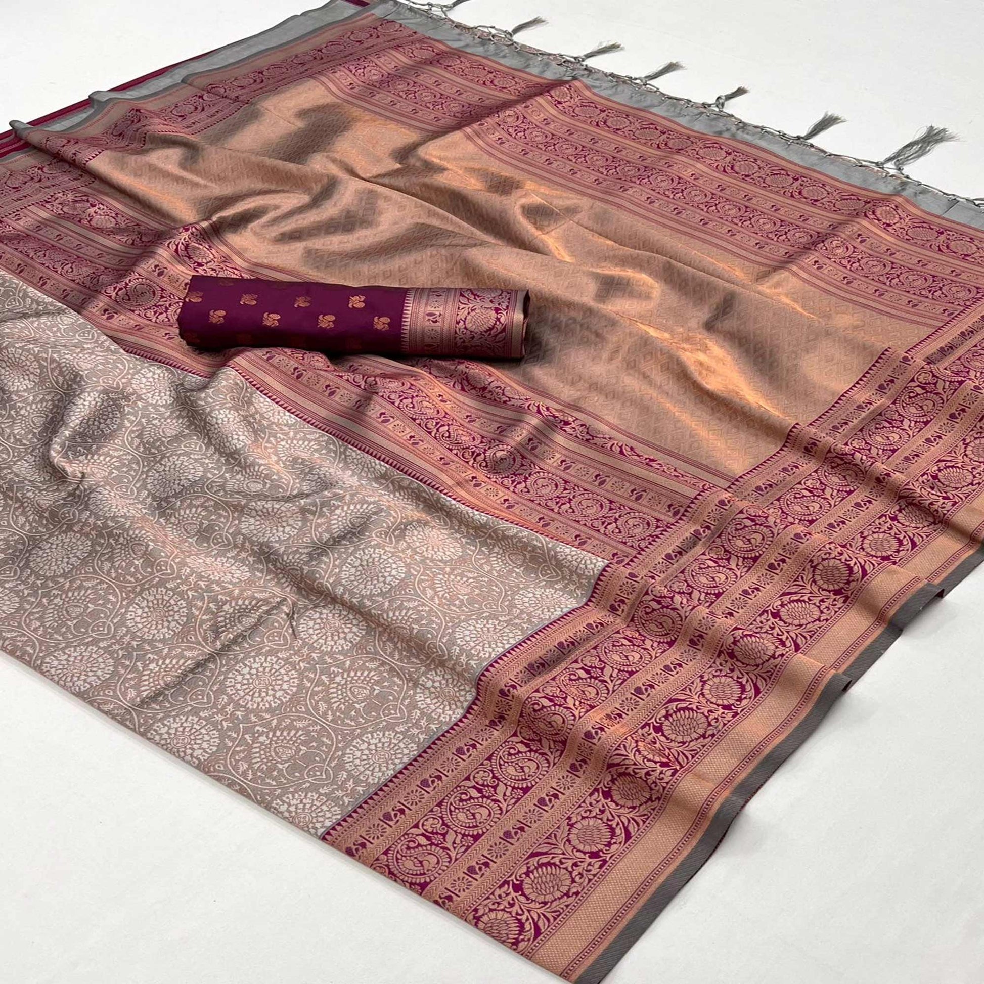 grey-floral-woven-art-silk-saree-with-tassels