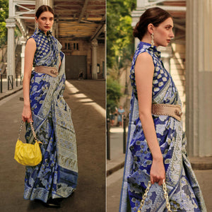 Blue Woven Organza Saree