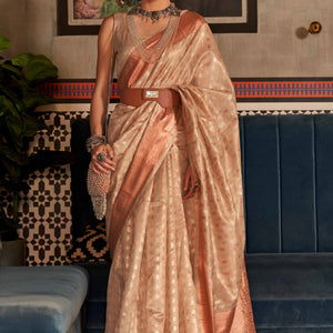 Cream Handloom Zari Woven Tissue Saree