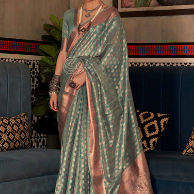 Light Blue Handloom Zari Woven Tissue Saree
