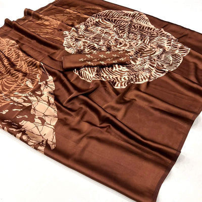 Brown Contemporary Printed Satin Saree