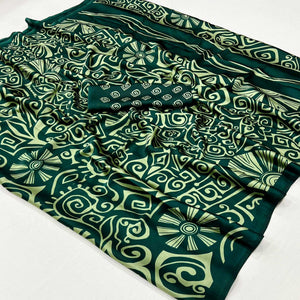 green-contemporary-printed-satin-saree