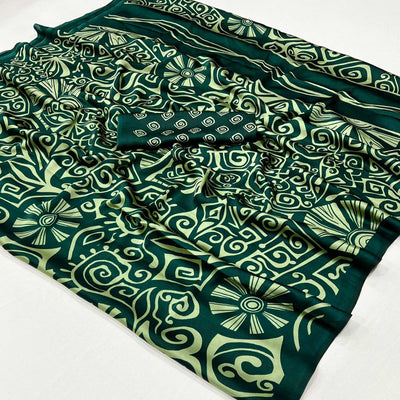green-contemporary-printed-satin-saree