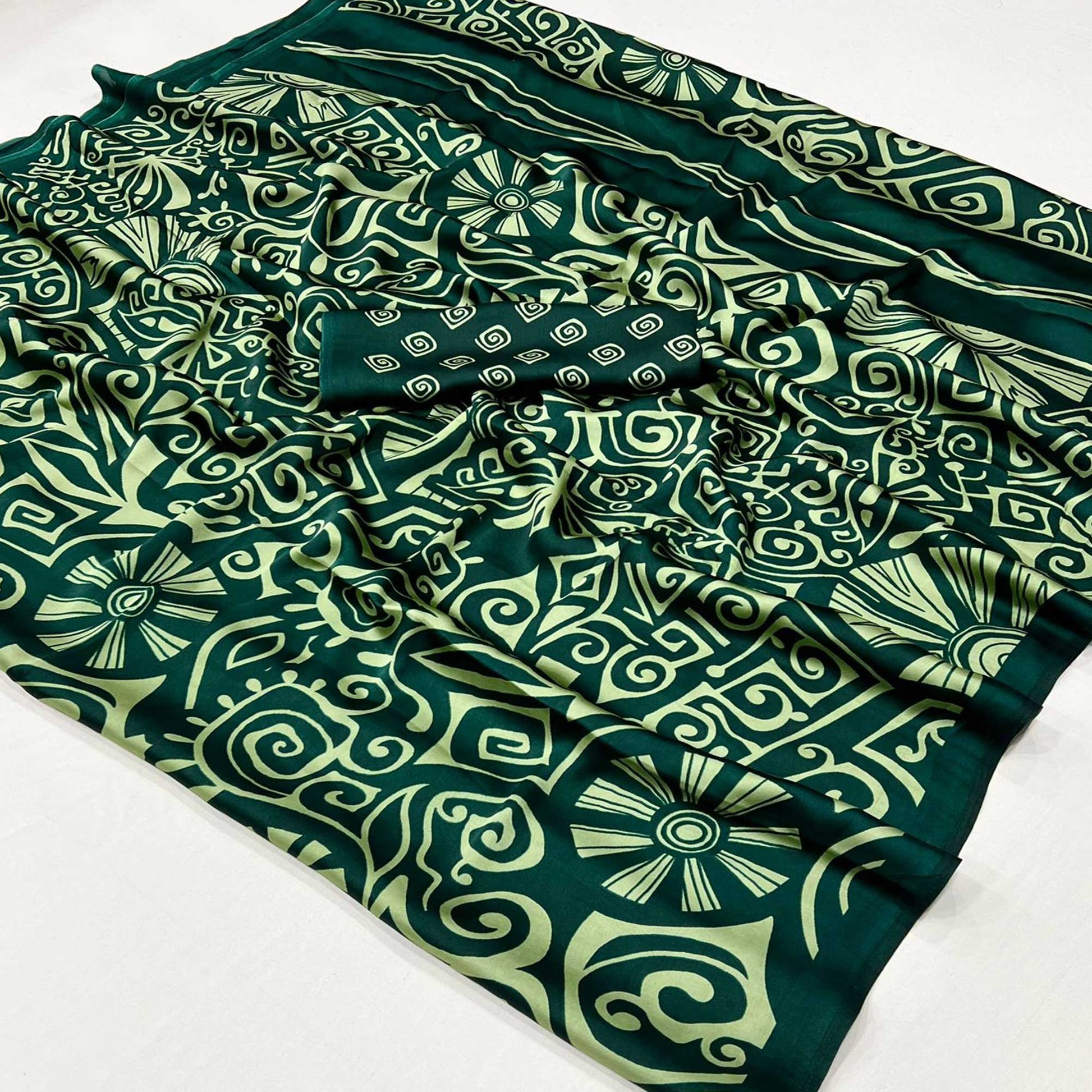 green-contemporary-printed-satin-saree