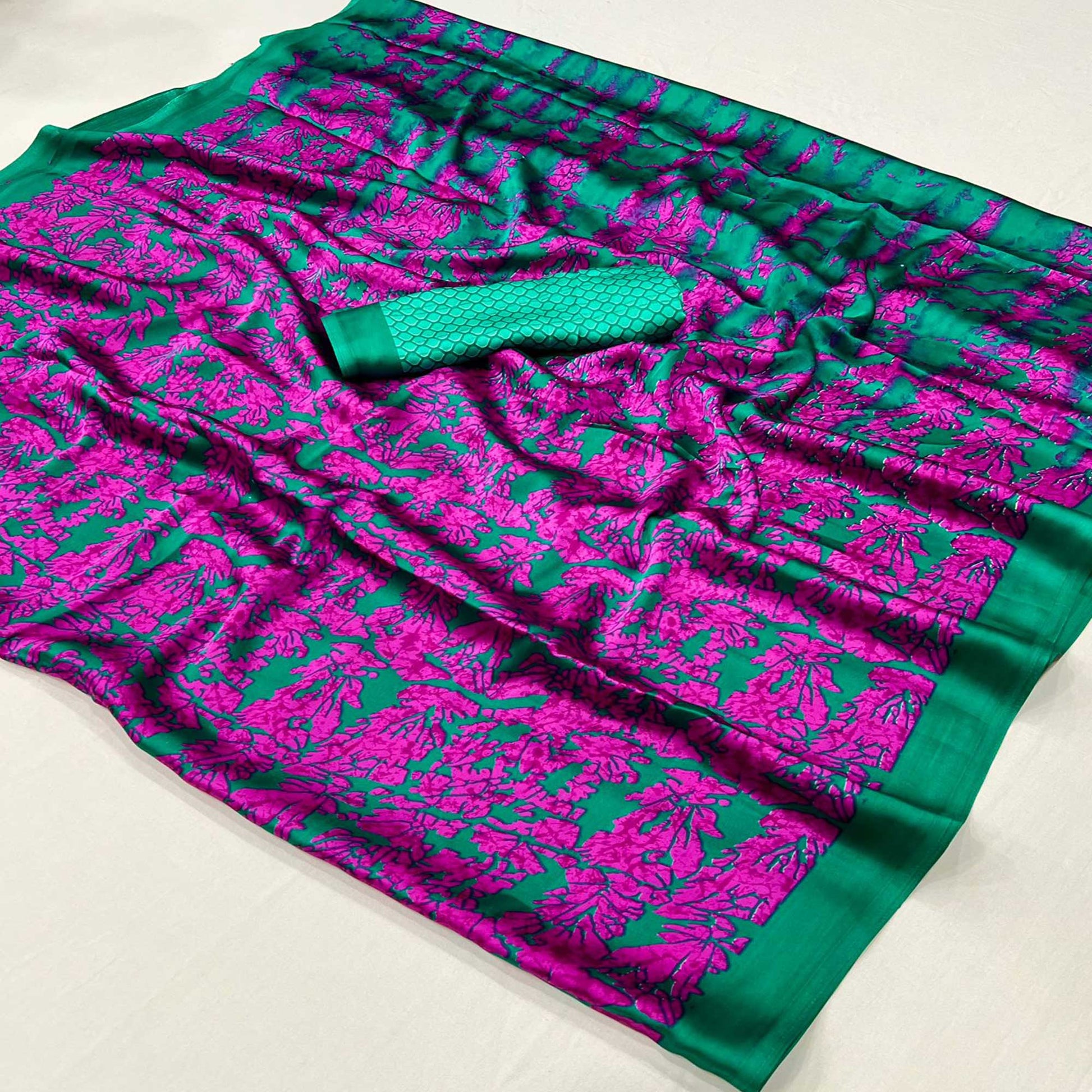 green-pink-contemporary-printed-satin-saree