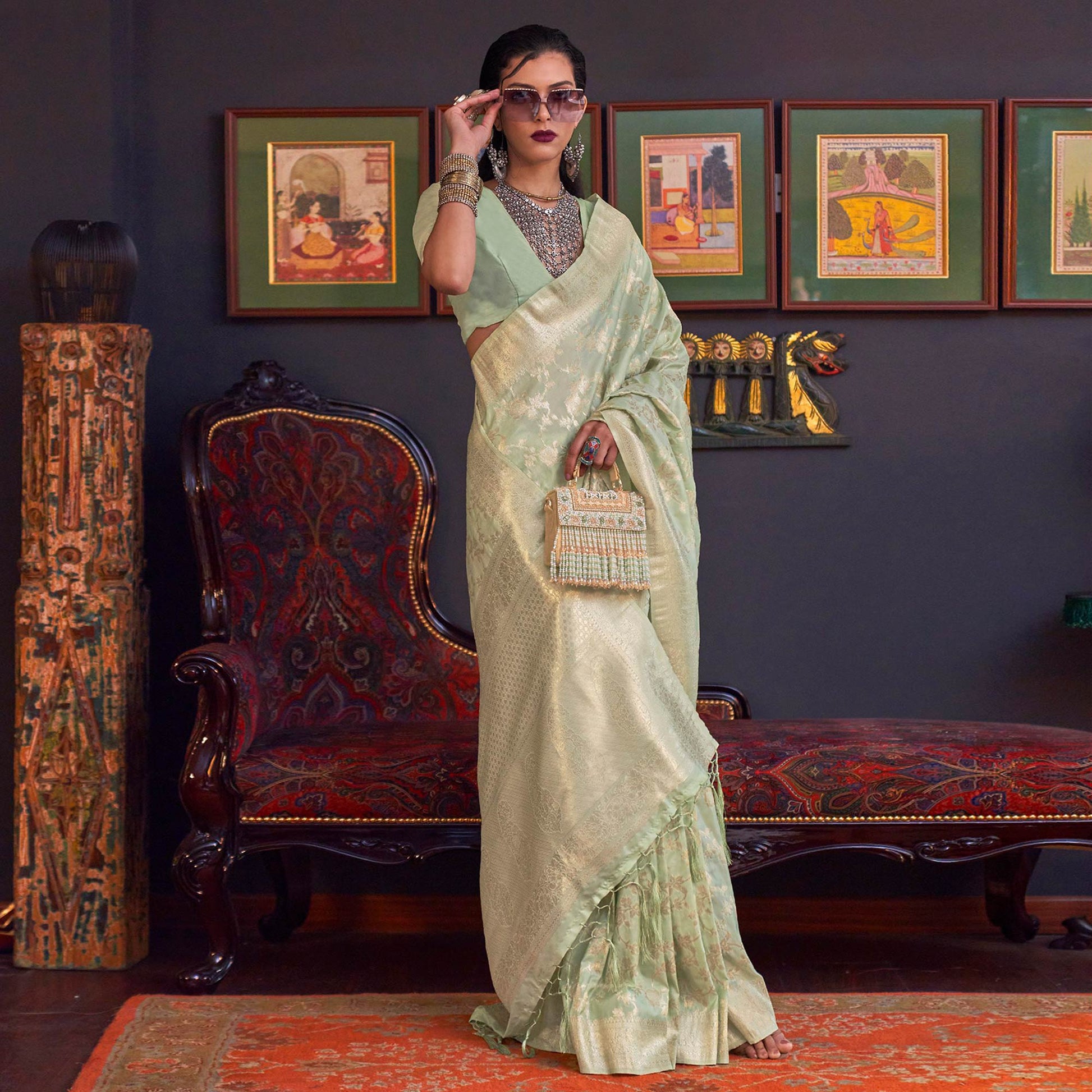 green-woven-art-silk-saree-with-tassels-17