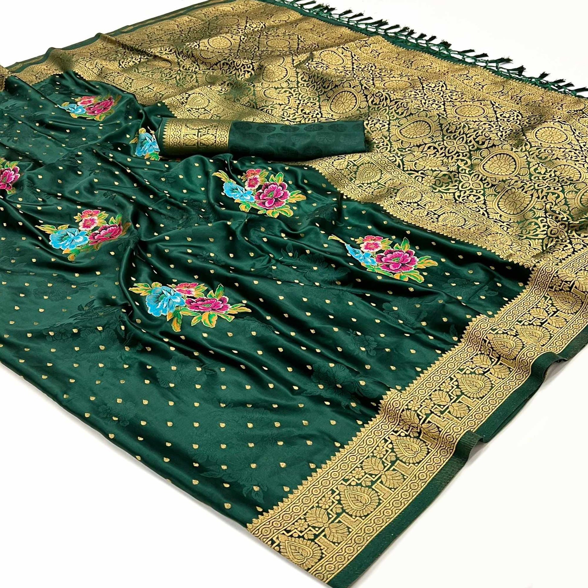 green-floral-woven-satin-saree-with-tassels-3
