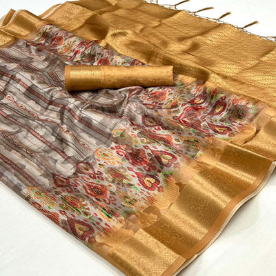 grey-floral-printed-brasso-saree-with-tassels