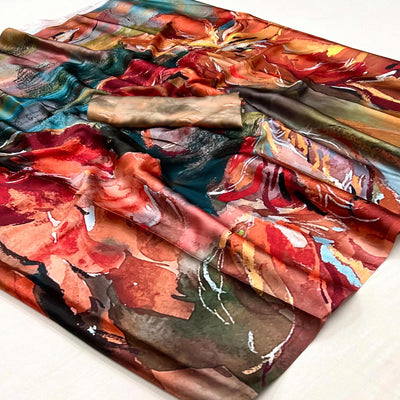 Multicolor Digital Printed Satin Saree