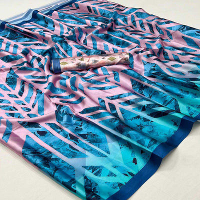 Multicolor Digital Printed Satin Saree