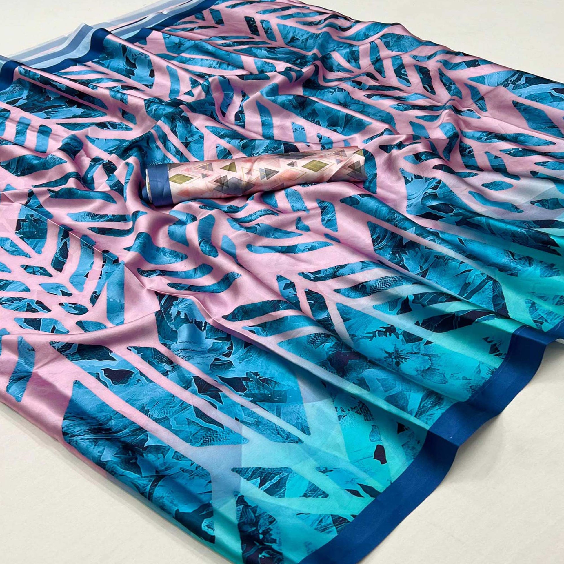 Multicolor Digital Printed Satin Saree