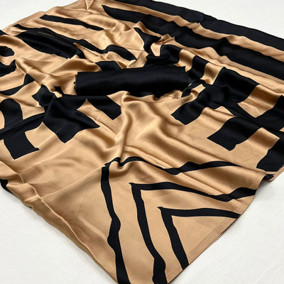 Chikoo Printed Satin Saree