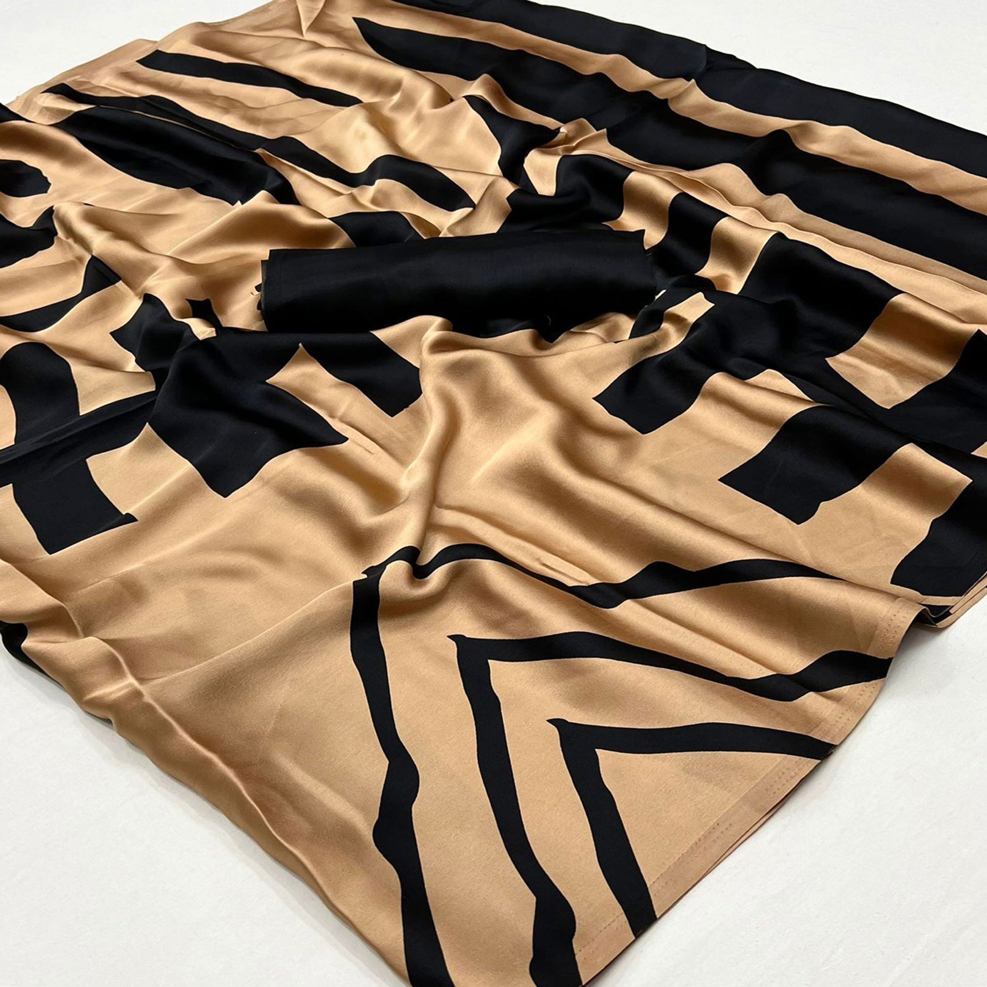 Chikoo Printed Satin Saree