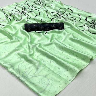 green-printed-satin-saree-1