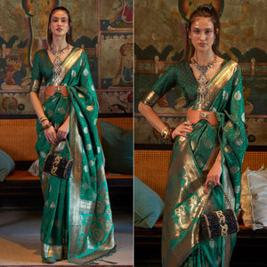 green-floral-woven-satin-saree-with-tassels-1