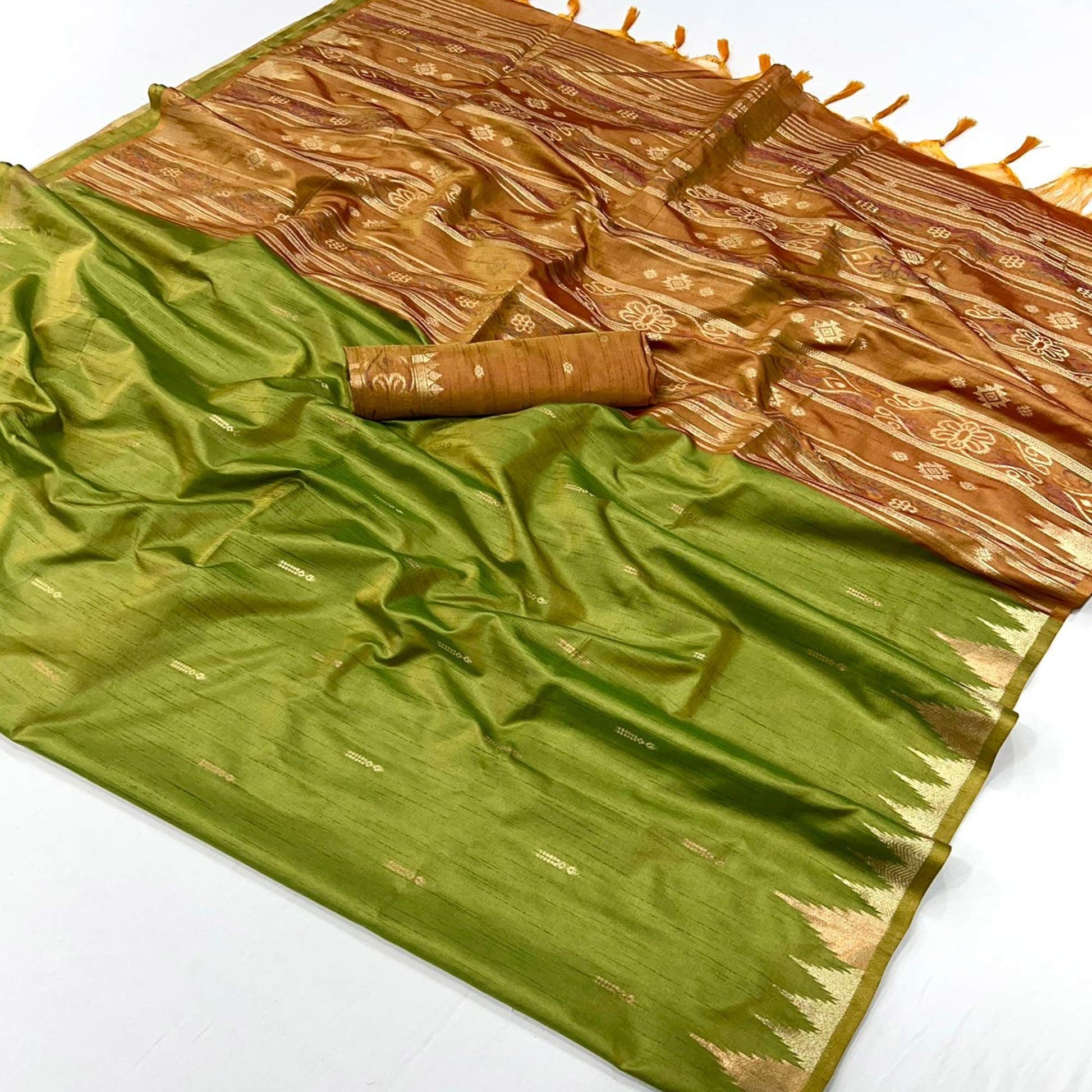 green-zari-work-woven-tussar-silk-saree-with-tassels