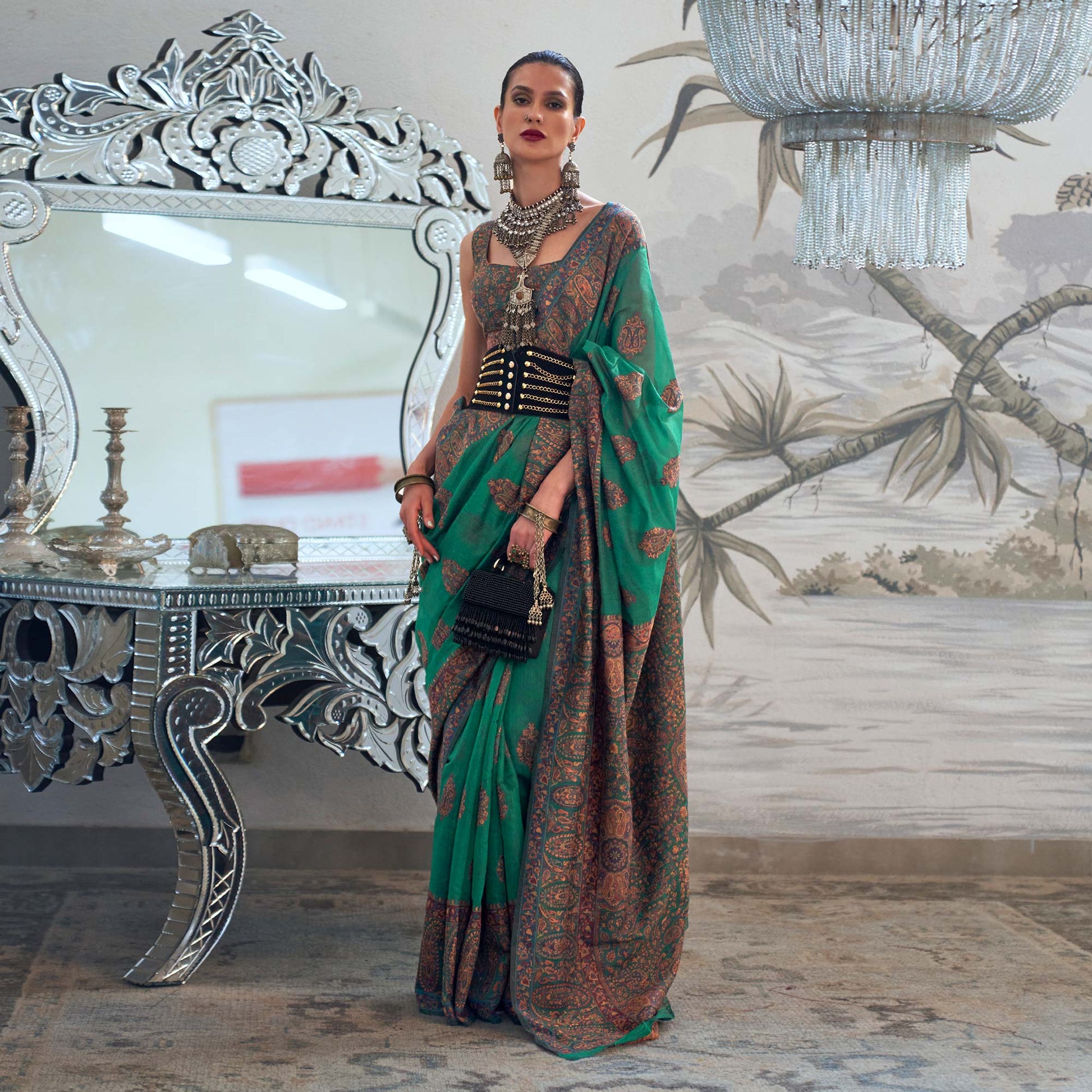 green-woven-chanderi-silk-saree