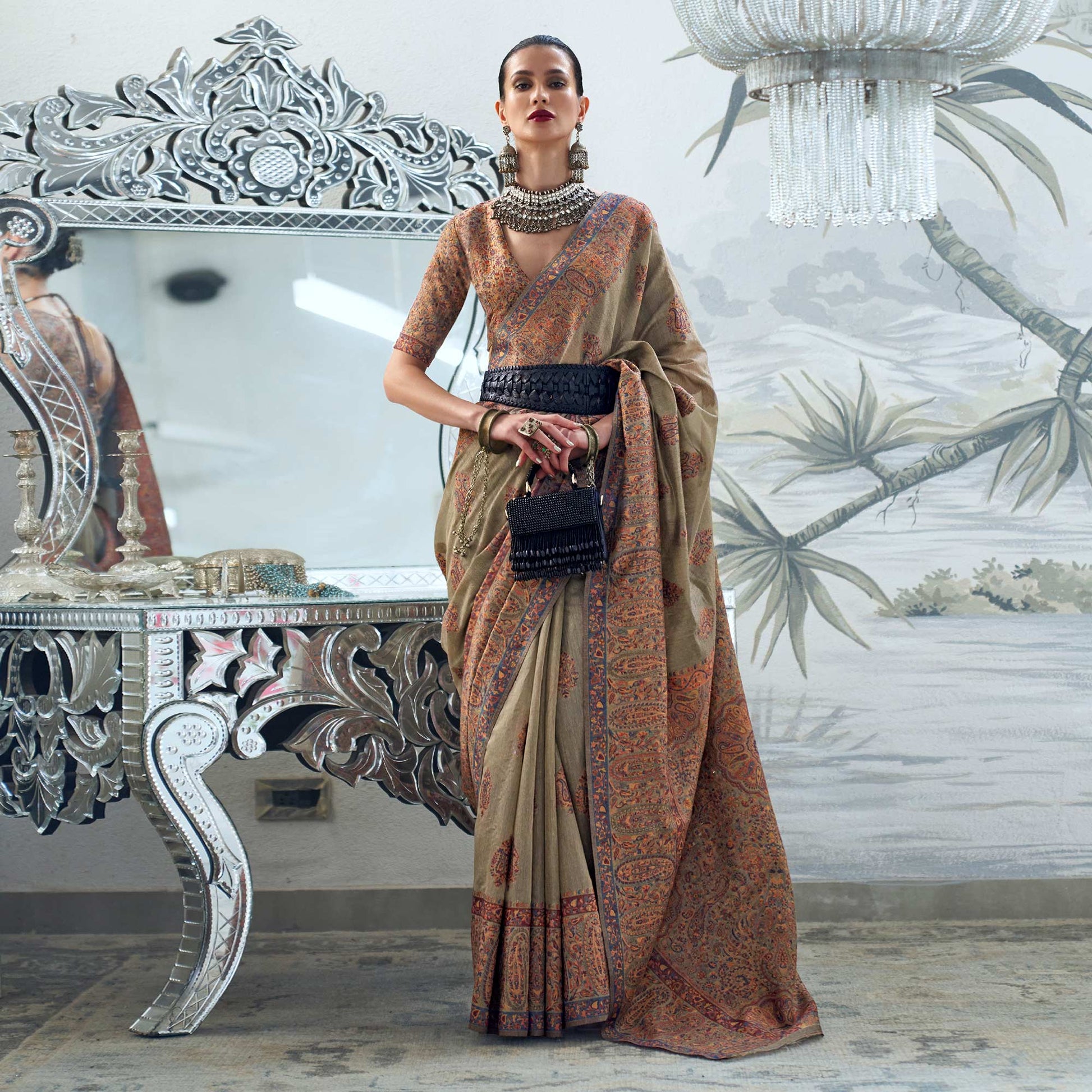 Brown Woven Chanderi Silk Saree