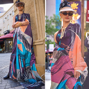 Multicolor Digital Printed Crepe Saree