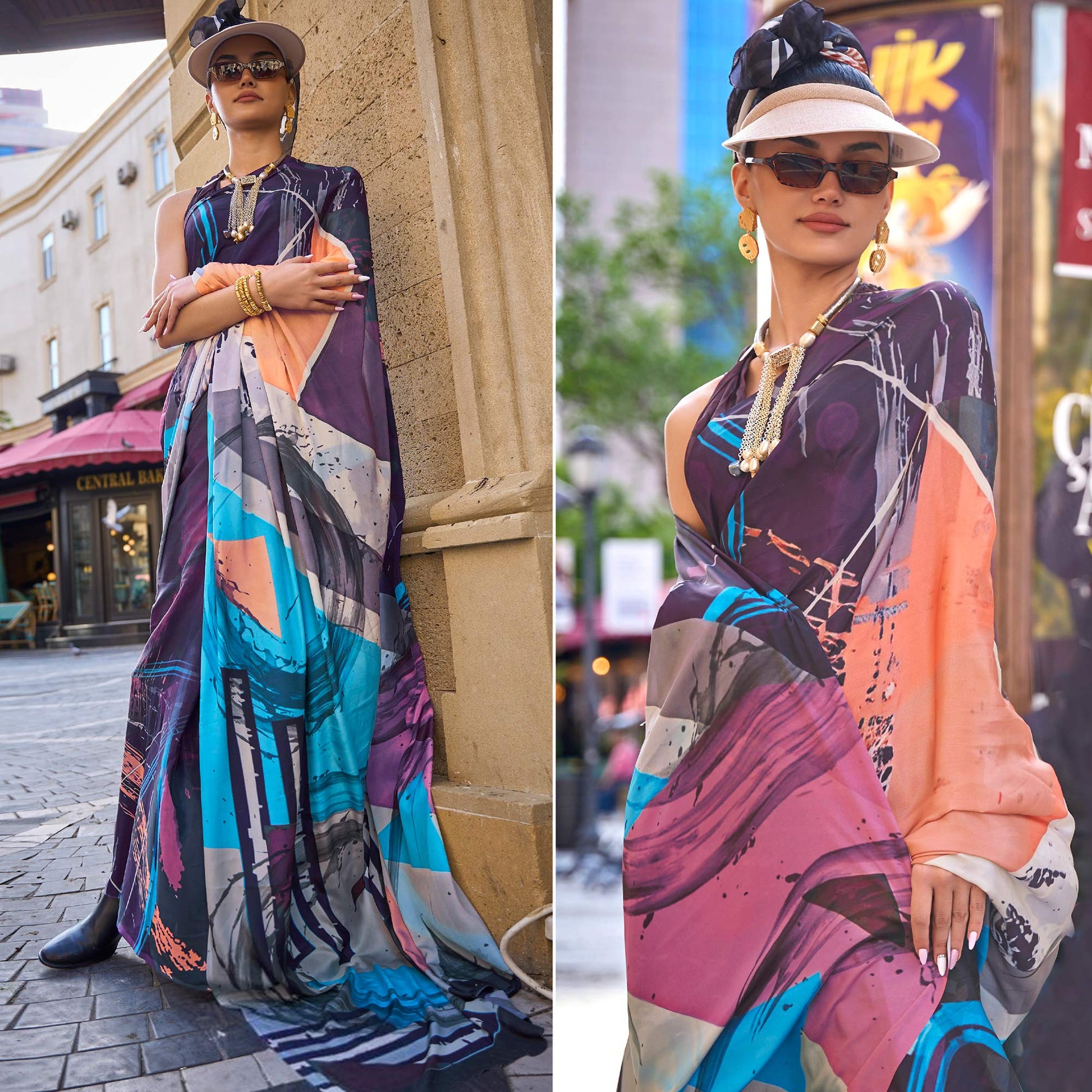 Multicolor Digital Printed Crepe Saree