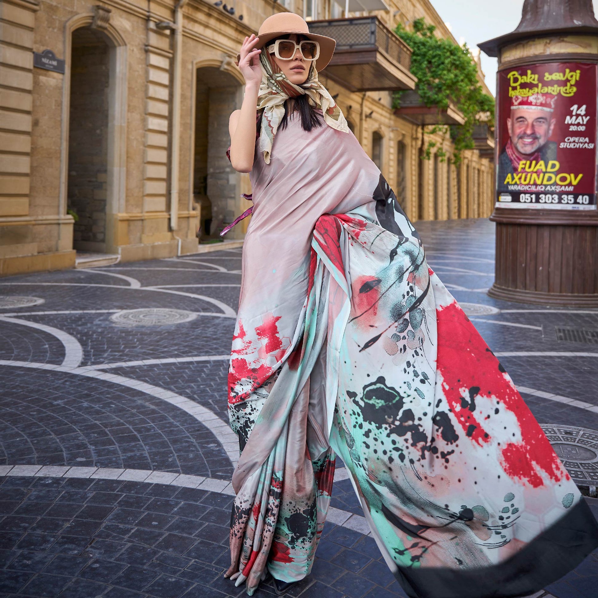 Multicolor Digital Printed Crepe Saree