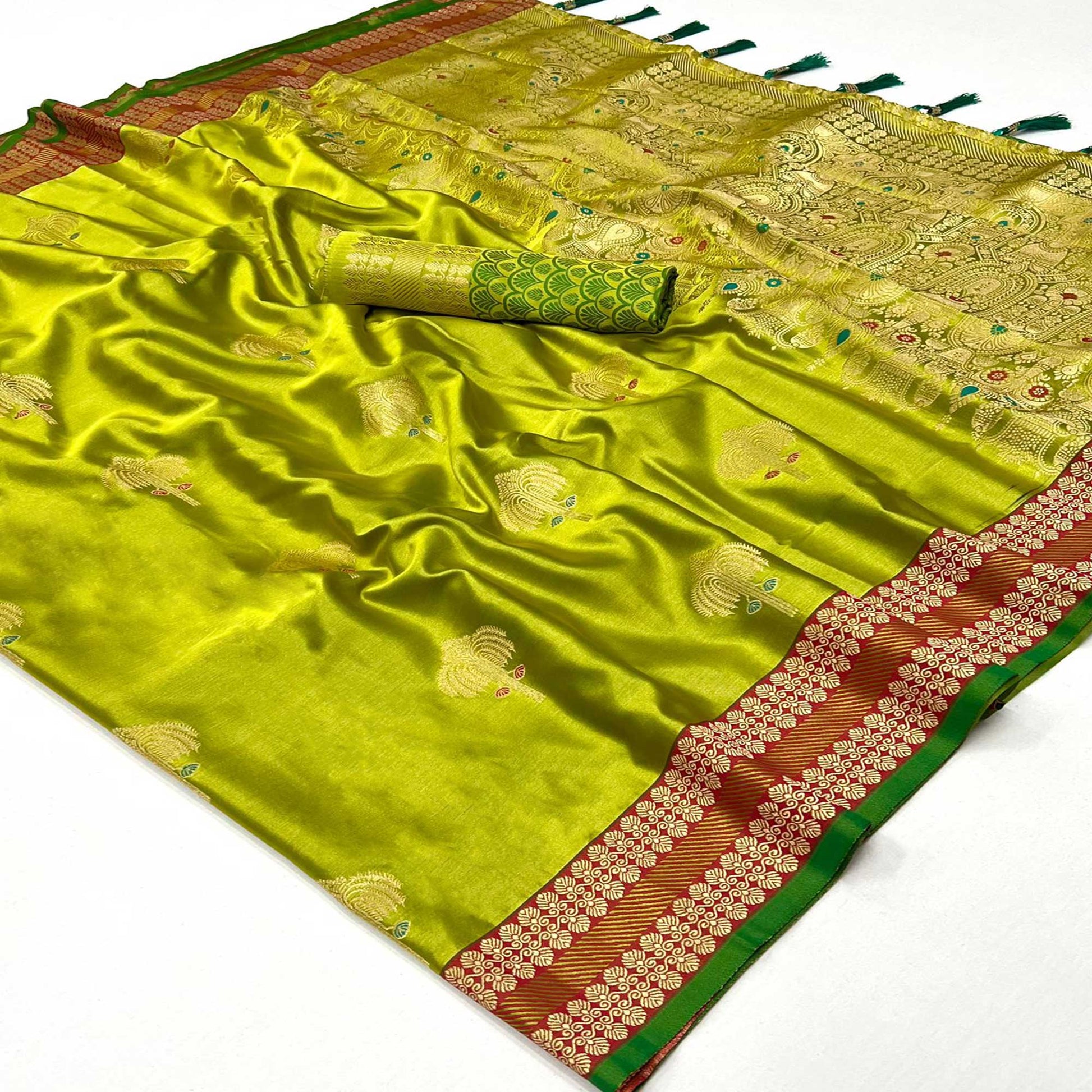 green-woven-satin-saree-with-tassels-3
