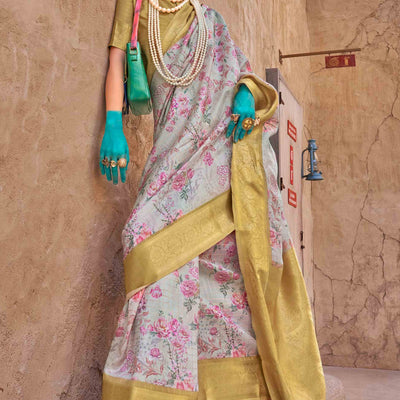 grey-mustard-woven-floral-printed-georgette-saree
