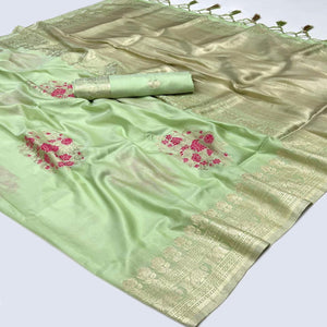 green-floral-woven-art-silk-saree-with-tassels-3