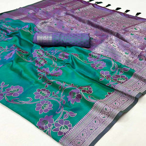 green-floral-woven-satin-saree-with-tassels-2