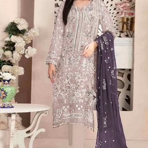 Light Coffee Brown Floral Embroidered With Handwork Georgette Semi Stitched Pakistani Suit