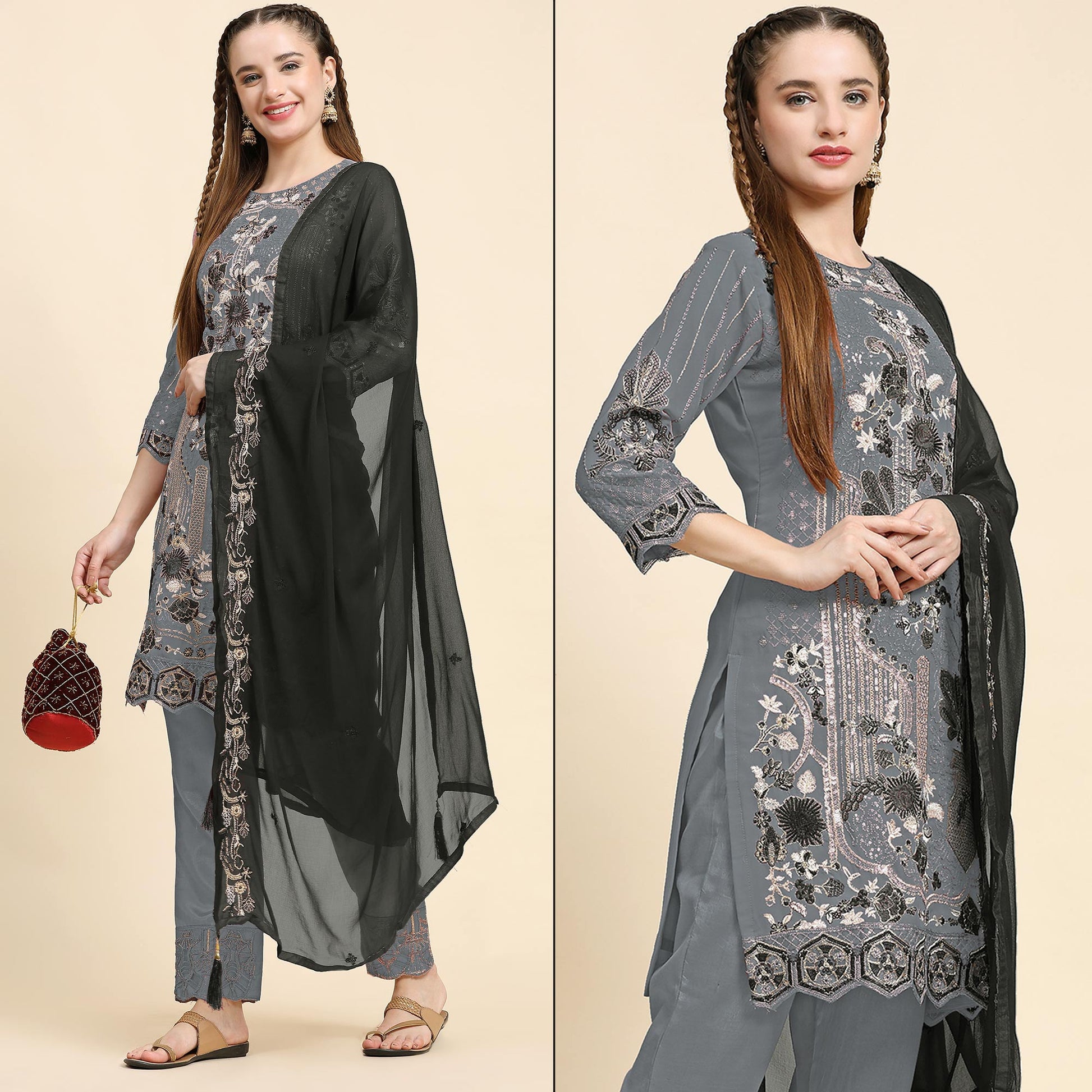 grey-floral-embroidered-georgette-semi-stitched-pakistani-suit