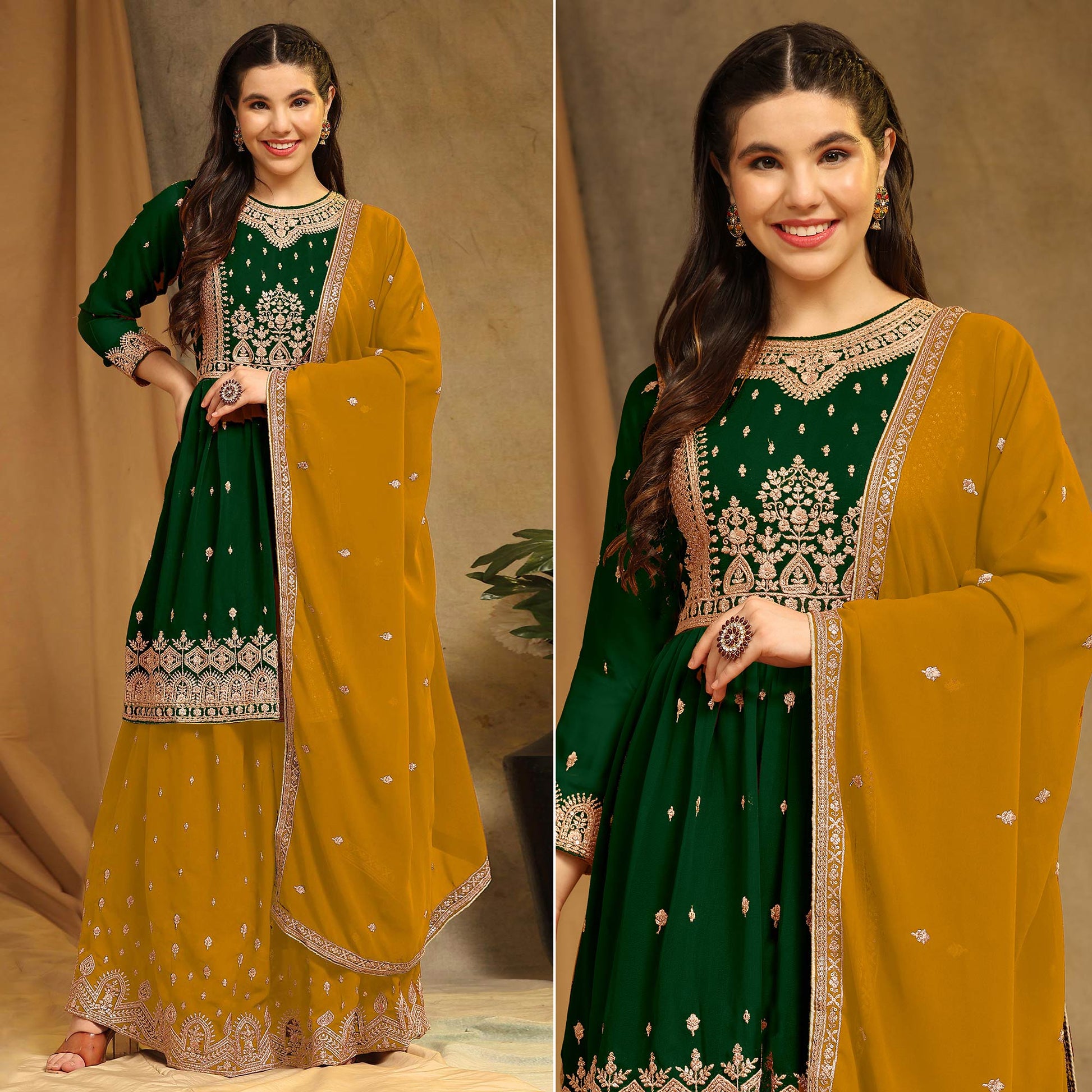 green-floral-embroidered-georgette-semi-stitched-sharara-suit
