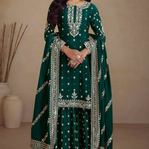 green-floral-sequins-embroidered-satin-silk-semi-stitched-suit