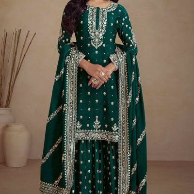 green-floral-sequins-embroidered-satin-silk-semi-stitched-suit